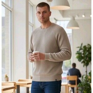 NWT Mizzen + Main Cassady Sweater Mens S Crewneck Tan Beige Casual Preppy Golf